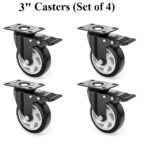 3inch Black Swivel Caster with Polyurethane Wheel and Locking Brake (Set of 4Pieces)