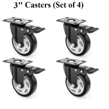 3inch Black Swivel Caster with Polyurethane Wheel and Locking Brake (Set of 4Pieces)