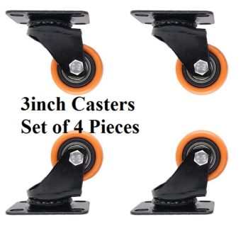 3inch Orange Swivel Caster with Polyurethane Wheel and without Lock (Set of 4Pieces)