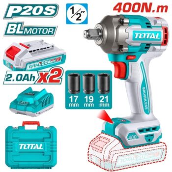 400Nm ½ inch Square Drive Cordless Impact Wrench with 2.0Ah Battery Pack & 20V Charger - Total TIWLI2040