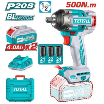 500Nm ½ inch Square Drive Cordless Impact Wrench with 2 Pcs 4.0Ah Battery Pack & 20V Charger - Total TIWLI2050