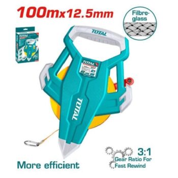 50mx12.5mm Fibreglass Measuring Tape with 3:1 Gear Ratio for Fast Rewind - TOTAL TMTF131006