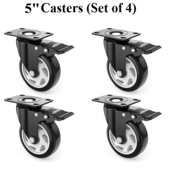 5inch Black Swivel Caster with Polyurethane Wheel and Locking Brake (Set of 4Pieces)