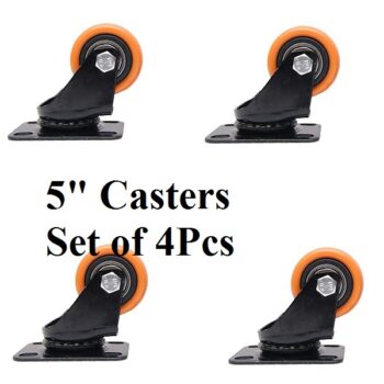5inch Orange Swivel Caster with Polyurethane Wheel and without Lock (Set of 4Pieces)