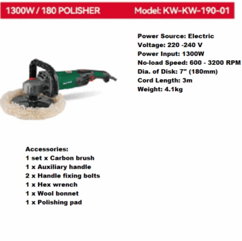 7inch Electric Angle Polisher - 180mm, 1300W - Keywin KW-190-01