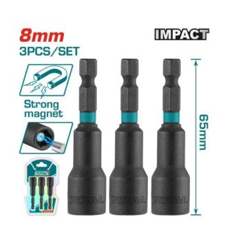 8mm Impact Magnetic Nut -Set of 3 Pcs, ¼ inch Hex Shank- TOTAL TAC270831
