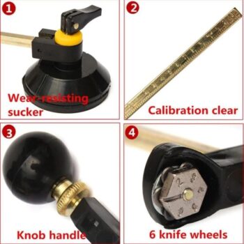 Circular Glass Cutter with Round Knob Handle and Suction Cup