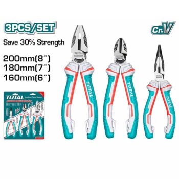High Leverage Pliers Set of 3 Pcs 8inch High leverage combination pliers, 7inch High leverage diagonal cutting pliers, 6inch High leverage long nose pliers - TOTAL THT2K0301S