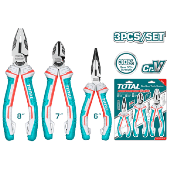 High Leverage Pliers Set of 3 Pcs 8inch High leverage combination pliers, 7inch High leverage diagonal cutting pliers, 6inch High leverage long nose pliers - TOTAL THT2K0301S