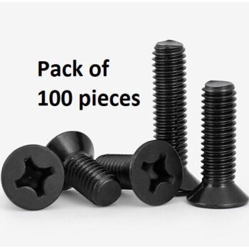 M8 Flat Head Countersunk Steel Machine Screws - Black, 30 mm Long, Phillips Drive, 100pcs