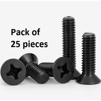 M8 Flat Head Countersunk Steel Machine Screws - Black, 30 mm Long, Phillips Drive, 25pcs
