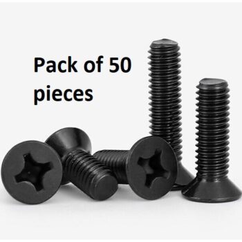 M8 Flat Head Countersunk Steel Machine Screws - Black, 30 mm Long, Phillips Drive, 50pcs
