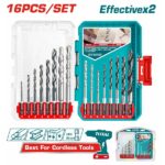 Metal, Masonry & Wood Drill Bits Set of 16Pcs - TOTAL TACSDL11608