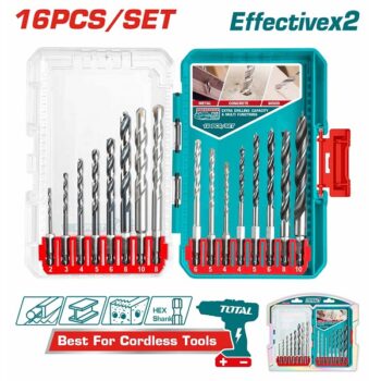 Metal, Masonry & Wood Drill Bits Set of 16Pcs - TOTAL TACSDL11608