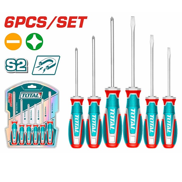 Screwdriver Set of 6 Pcs (SL5.5 * 5mm * 75mm, PH1 * 5mm * 75mm, SL5.5 * 5mm * 100mm, PH1 * 5mm * 100mm, SL6.5 * 6mm * 150mm, PH2 * 6mm * 150mm) - TOTAL TKSDS0626
