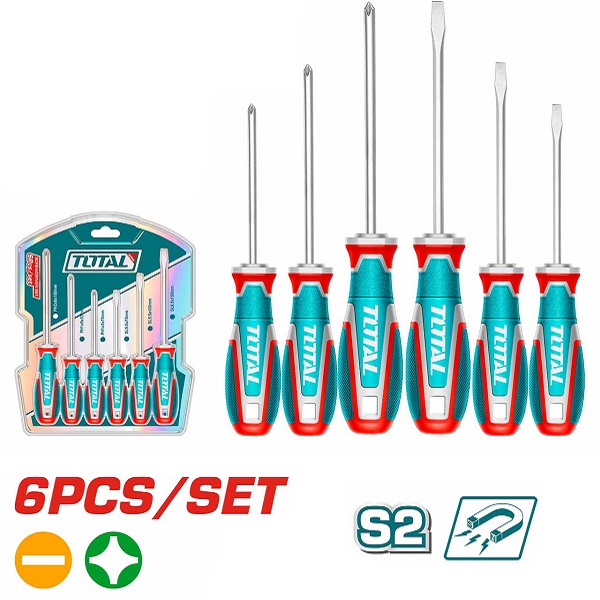 Screwdriver Set of 6 Pcs (SL5.5 * 5mm * 75mm, PH1 * 5mm * 75mm, SL5.5 * 5mm * 100mm, PH1 * 5mm * 100mm, SL6.5 * 6mm * 150mm, PH2 * 6mm * 150mm) - TOTAL TKSDS0626
